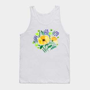 Watercolor poppies bouquet - yellow and green Tank Top